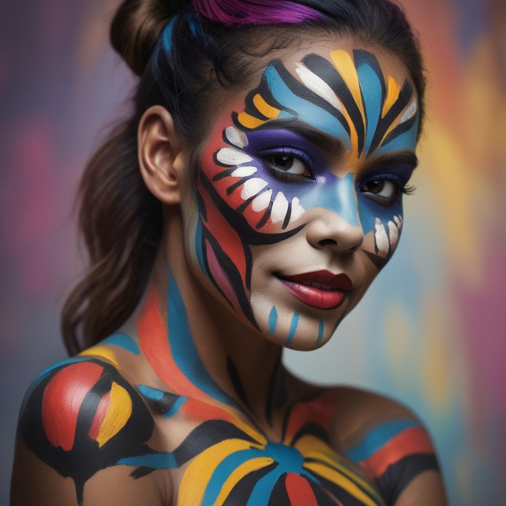 A stunning image of artistic portrait of a woman with vibrant face paint.