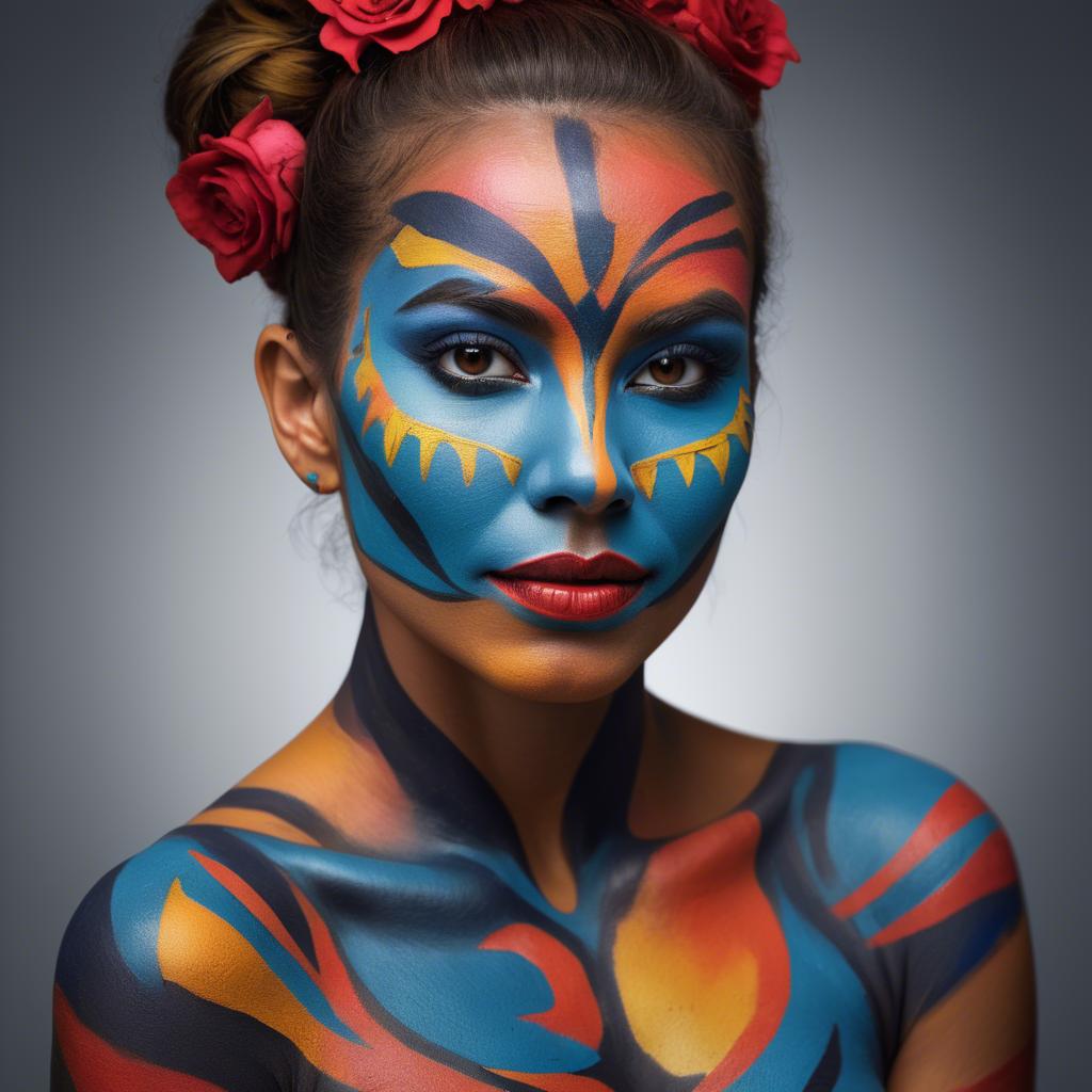 A stunning image of artistic portrait of a woman with vibrant face paint.