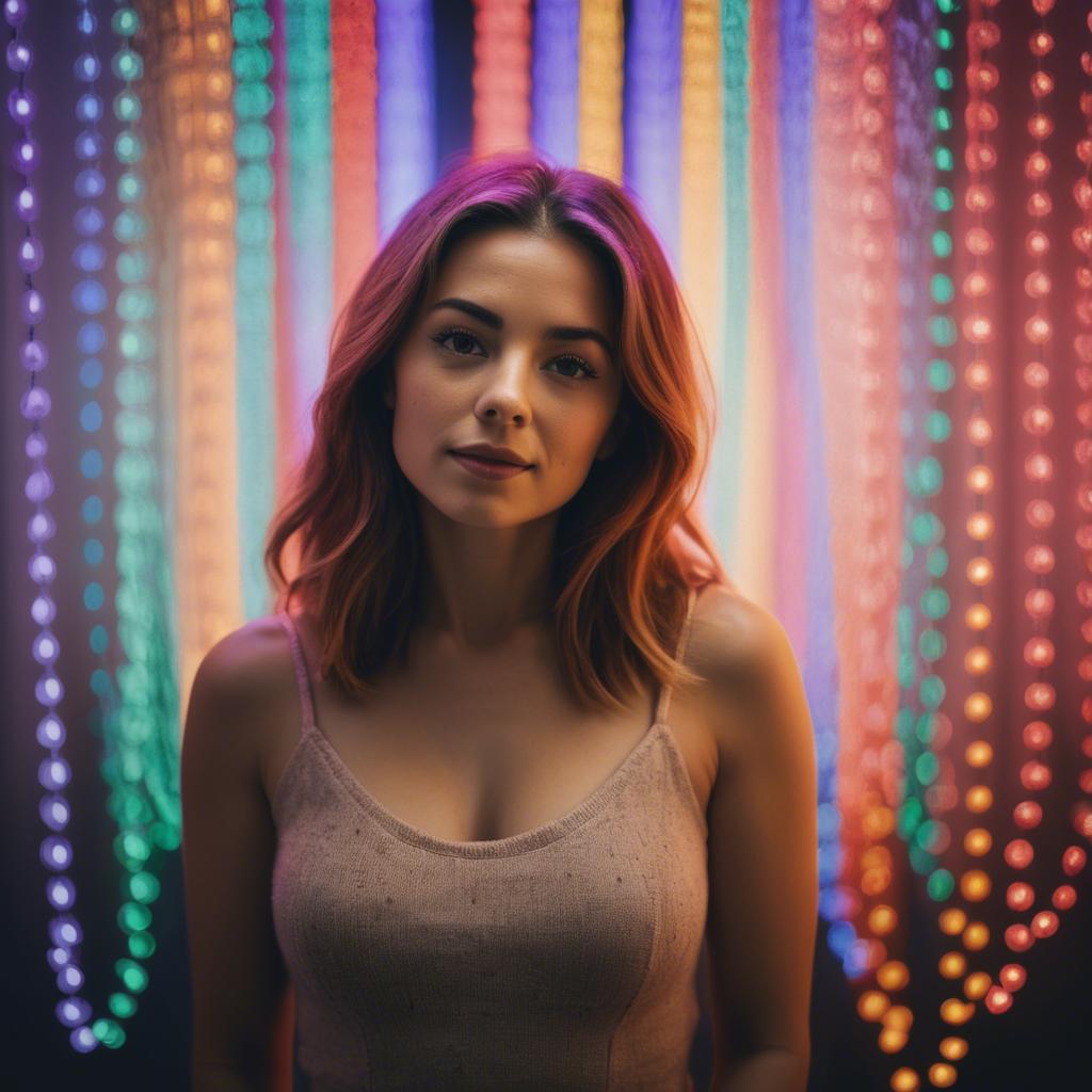 A stunning image of artistic shot of a woman surrounded by colorful lights.