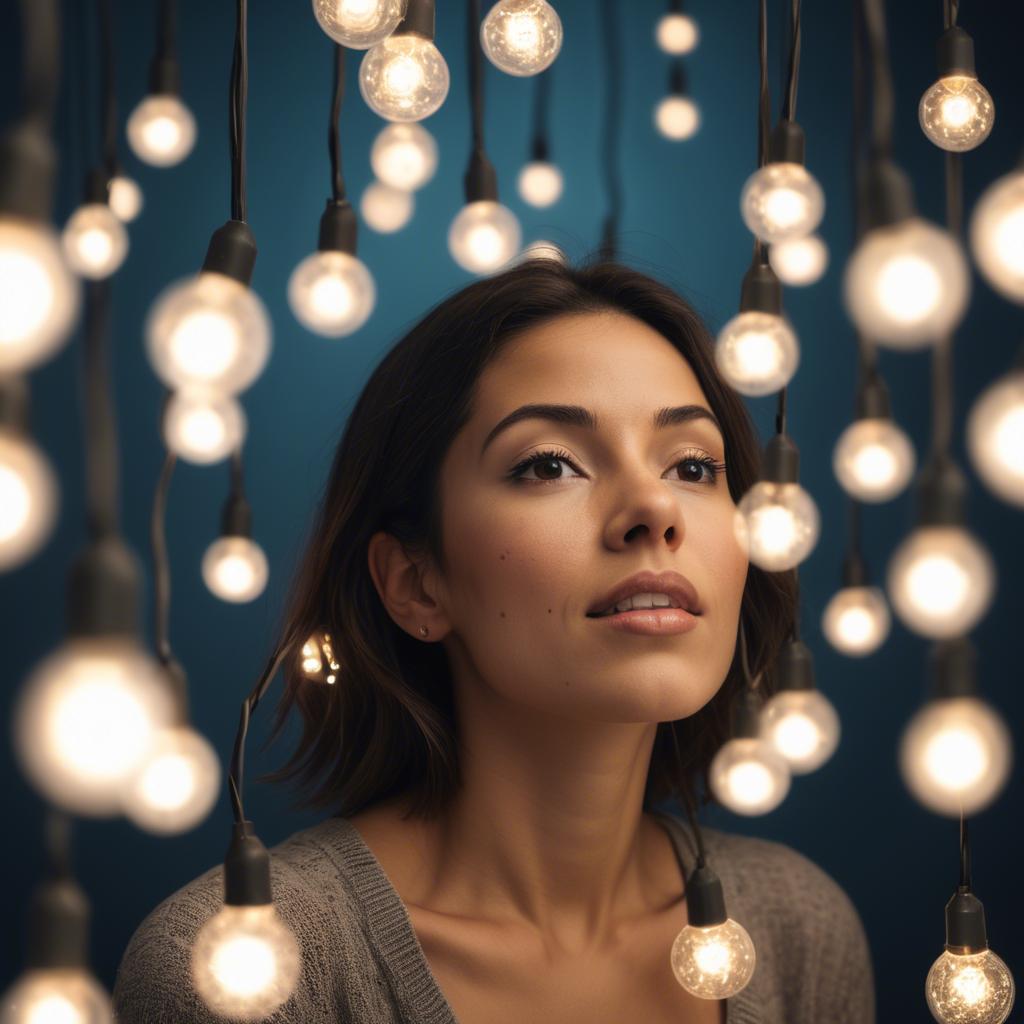 A stunning image of artistic shot of a woman surrounded by floating lights.