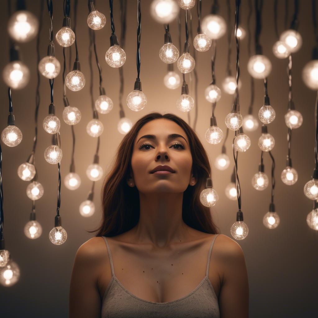 A stunning image of artistic shot of a woman surrounded by floating lights.