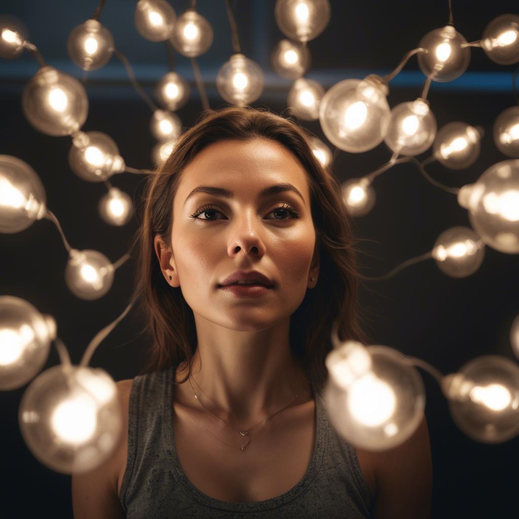 A stunning image of artistic shot of a woman surrounded by floating lights.