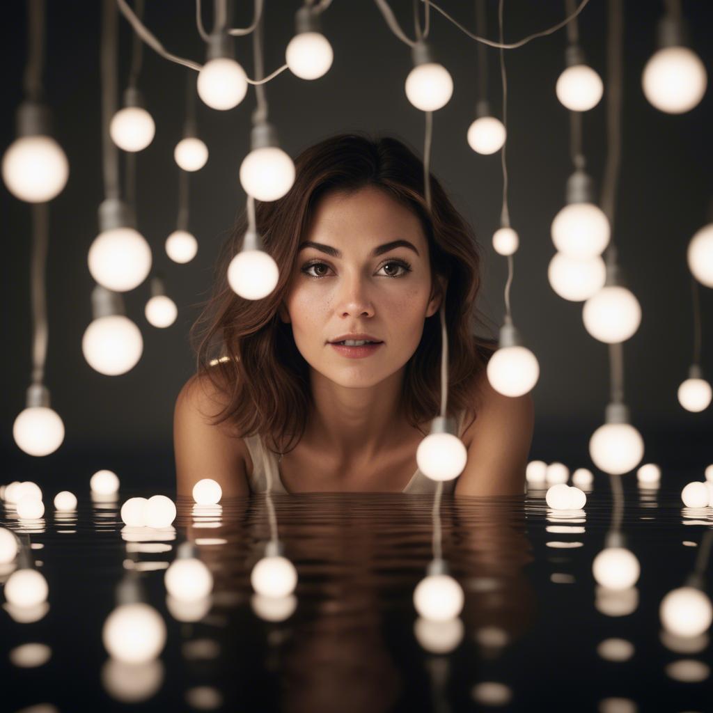 A stunning image of artistic shot of a woman surrounded by floating lights.