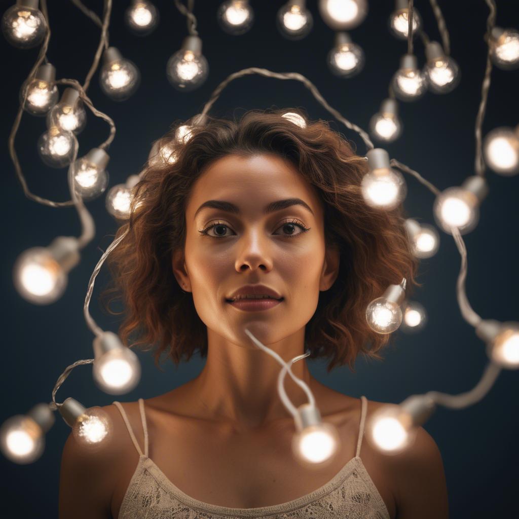 A stunning image of artistic shot of a woman surrounded by floating lights.