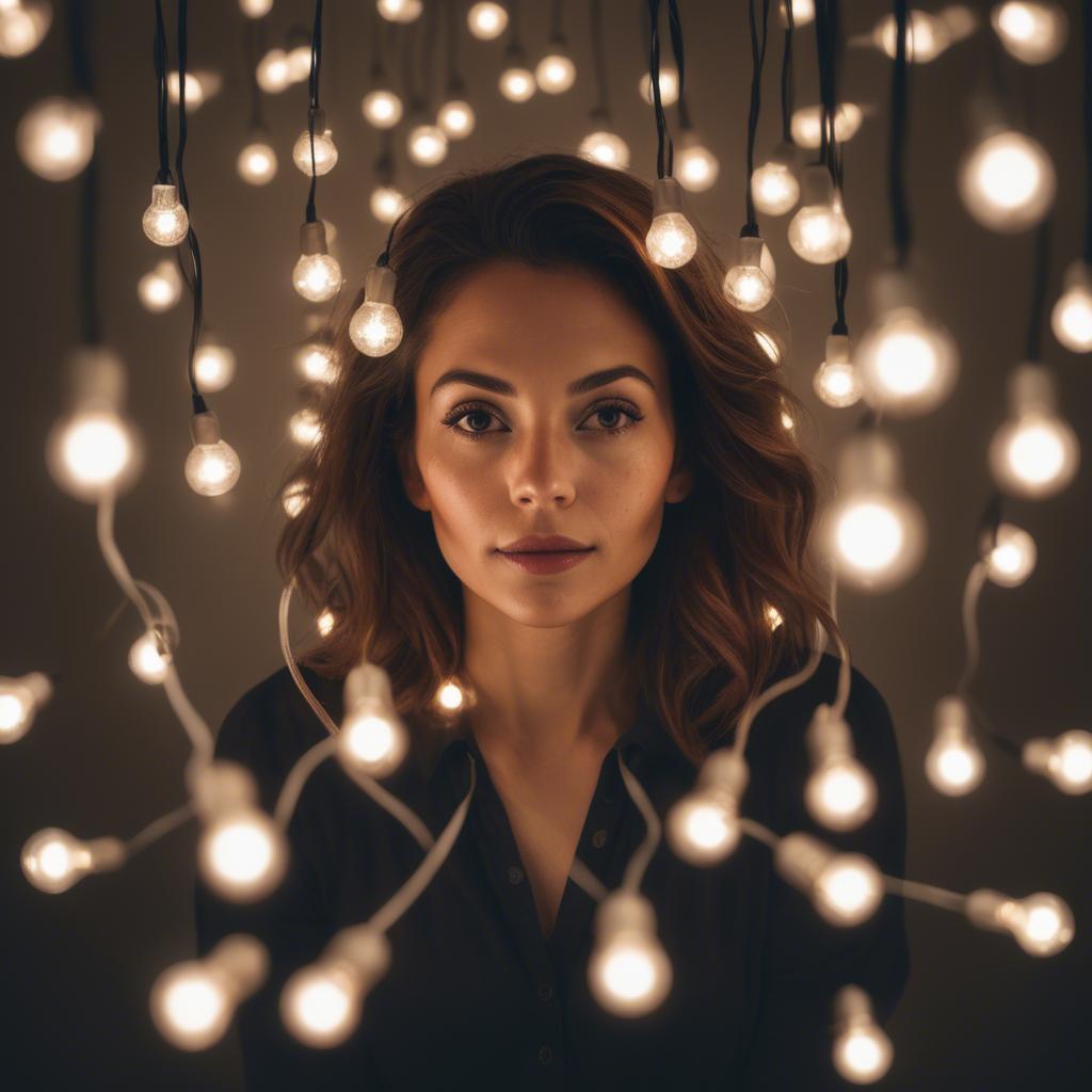 A stunning image of artistic shot of a woman surrounded by floating lights.