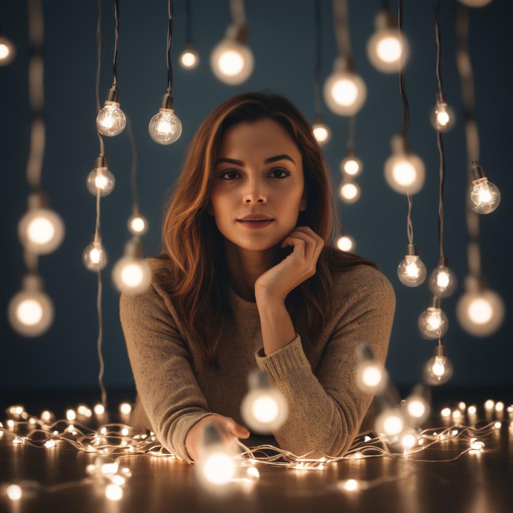 A stunning image of artistic shot of a woman surrounded by floating lights.