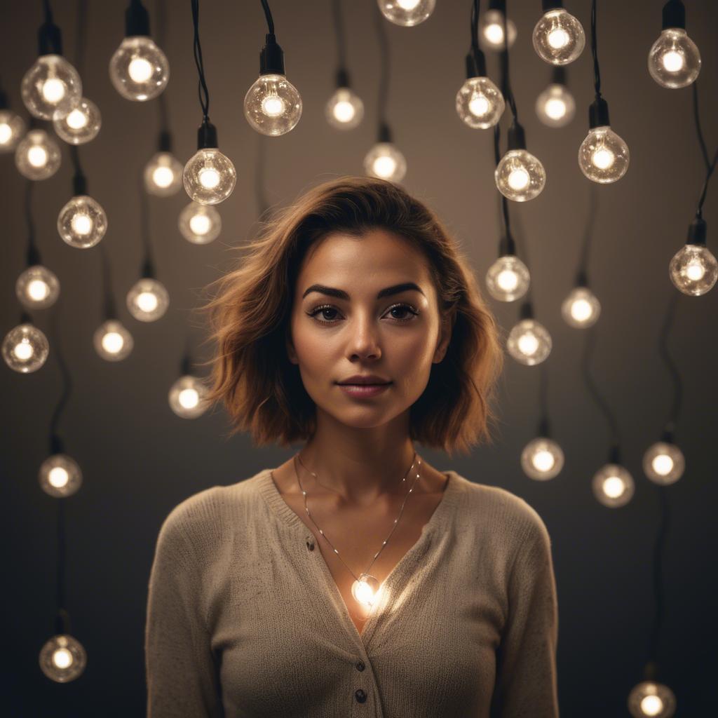 A stunning image of artistic shot of a woman surrounded by floating lights.