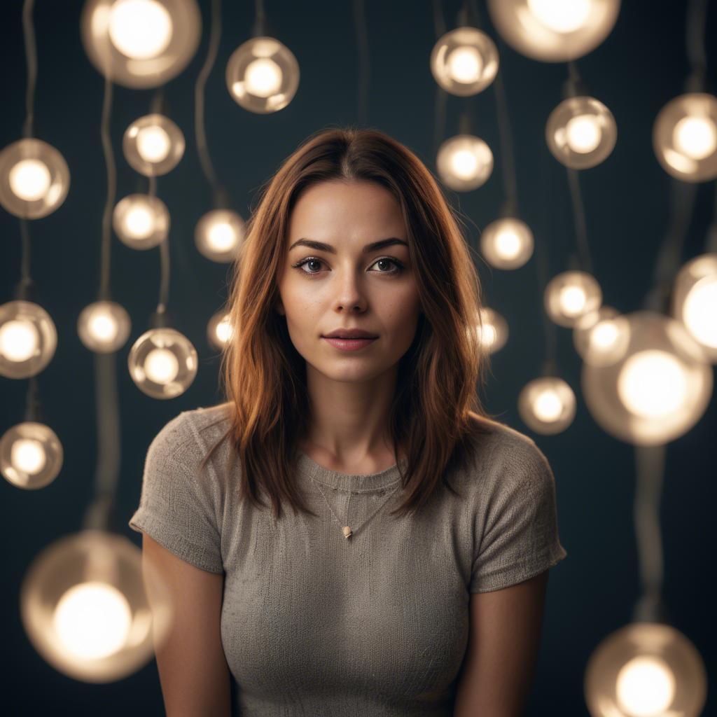 A stunning image of artistic shot of a woman surrounded by floating lights.