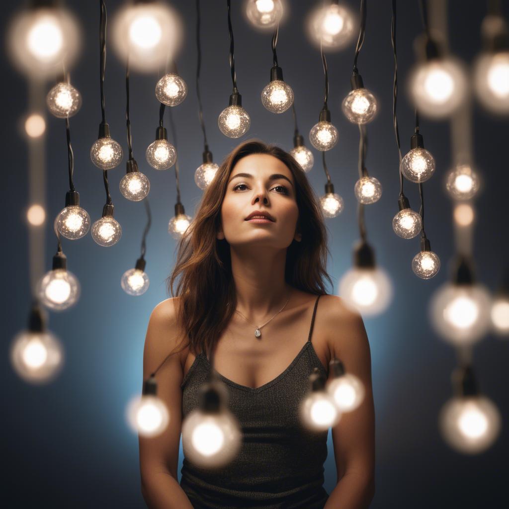 A stunning image of artistic shot of a woman surrounded by floating lights.