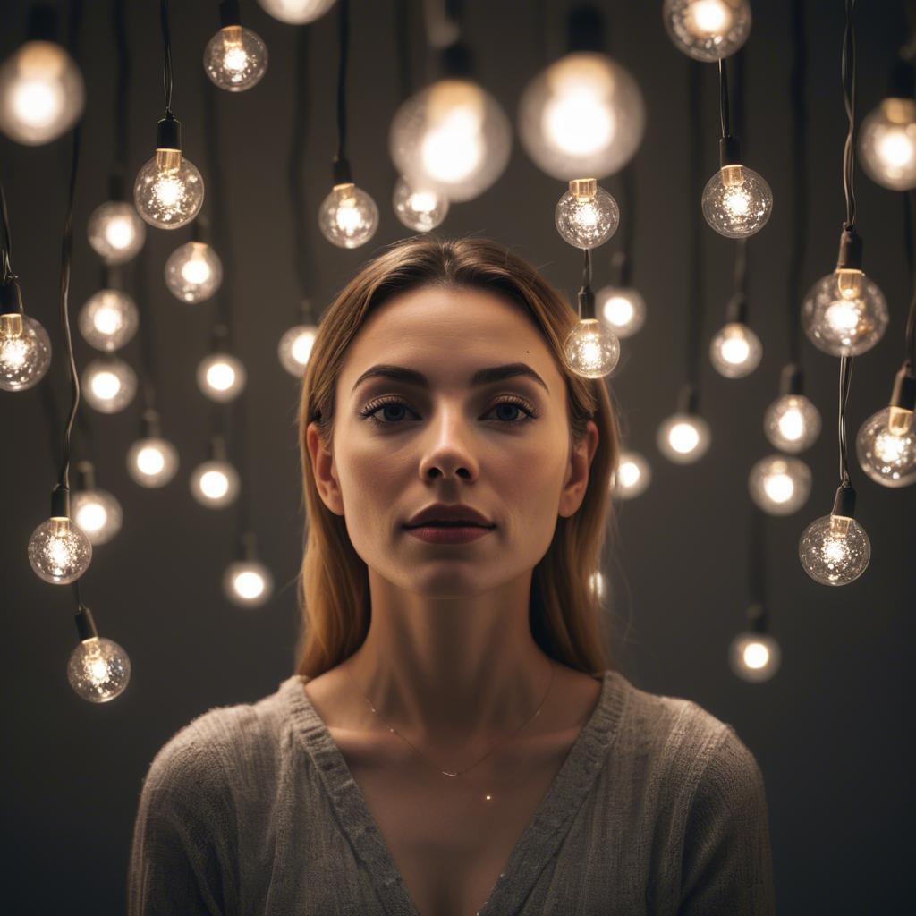 A stunning image of artistic shot of a woman surrounded by floating lights.