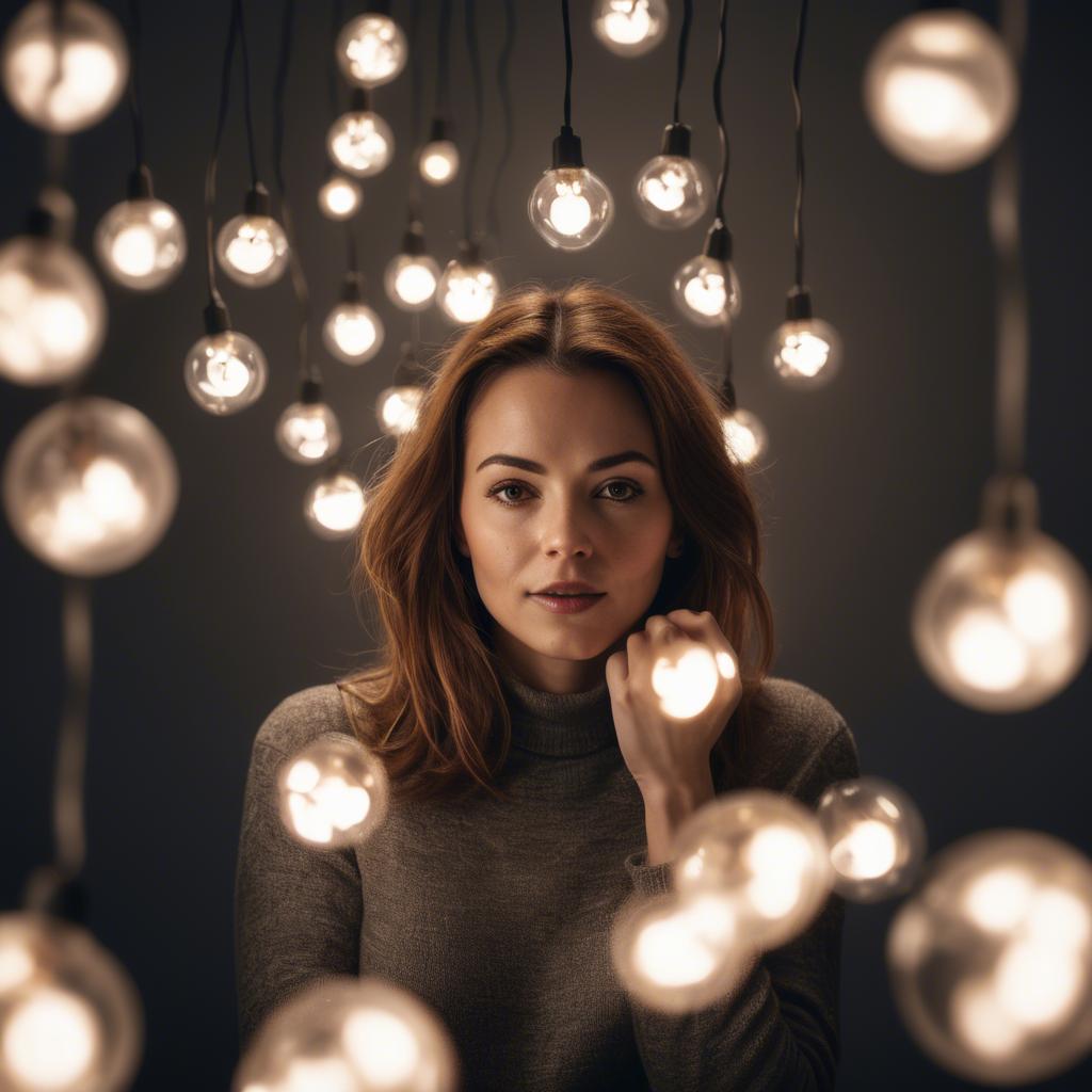 A stunning image of artistic shot of a woman surrounded by floating lights.