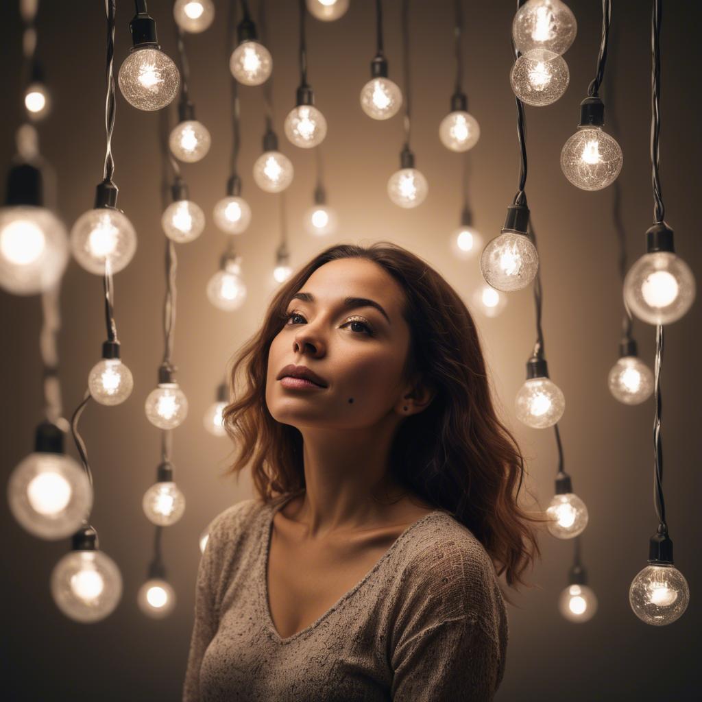 A stunning image of artistic shot of a woman surrounded by floating lights.