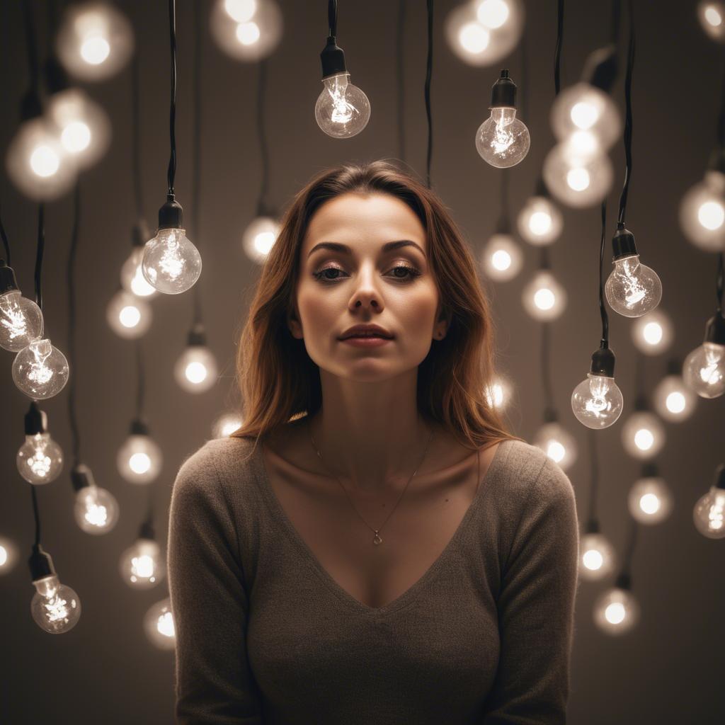 A stunning image of artistic shot of a woman surrounded by floating lights.