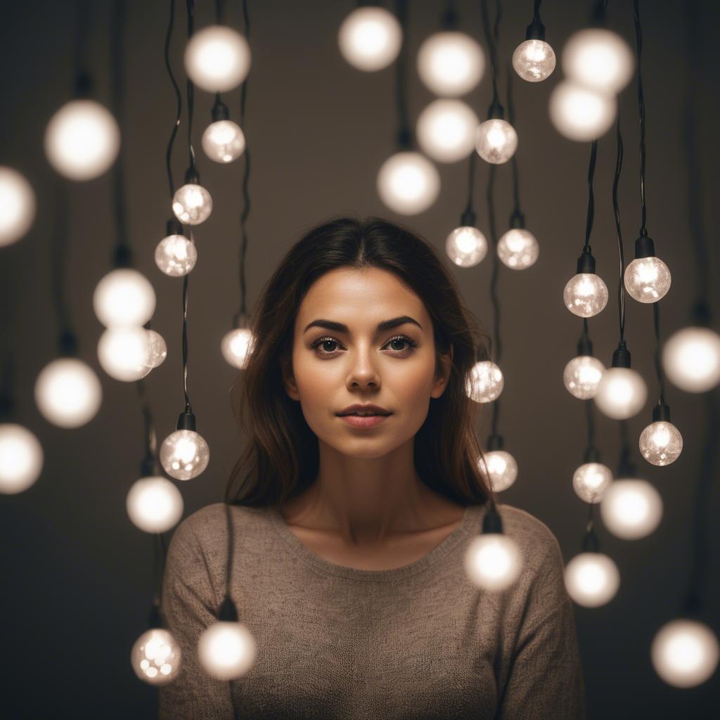 A stunning image of artistic shot of a woman surrounded by floating lights.