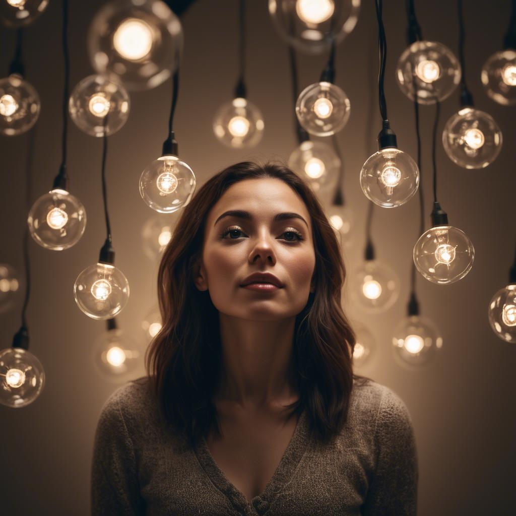 A stunning image of artistic shot of a woman surrounded by floating lights.