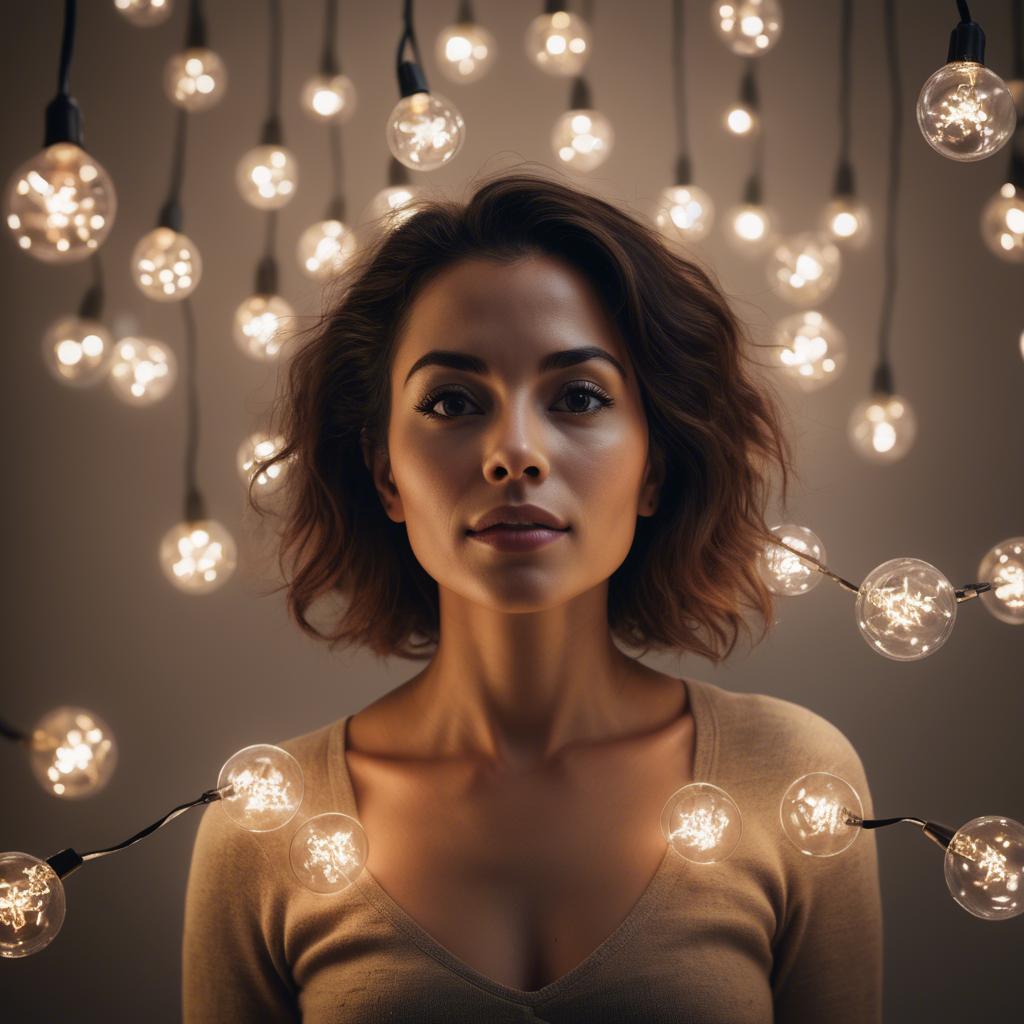 A stunning image of artistic shot of a woman surrounded by floating lights.