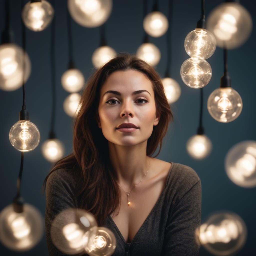 A stunning image of artistic shot of a woman surrounded by floating lights.