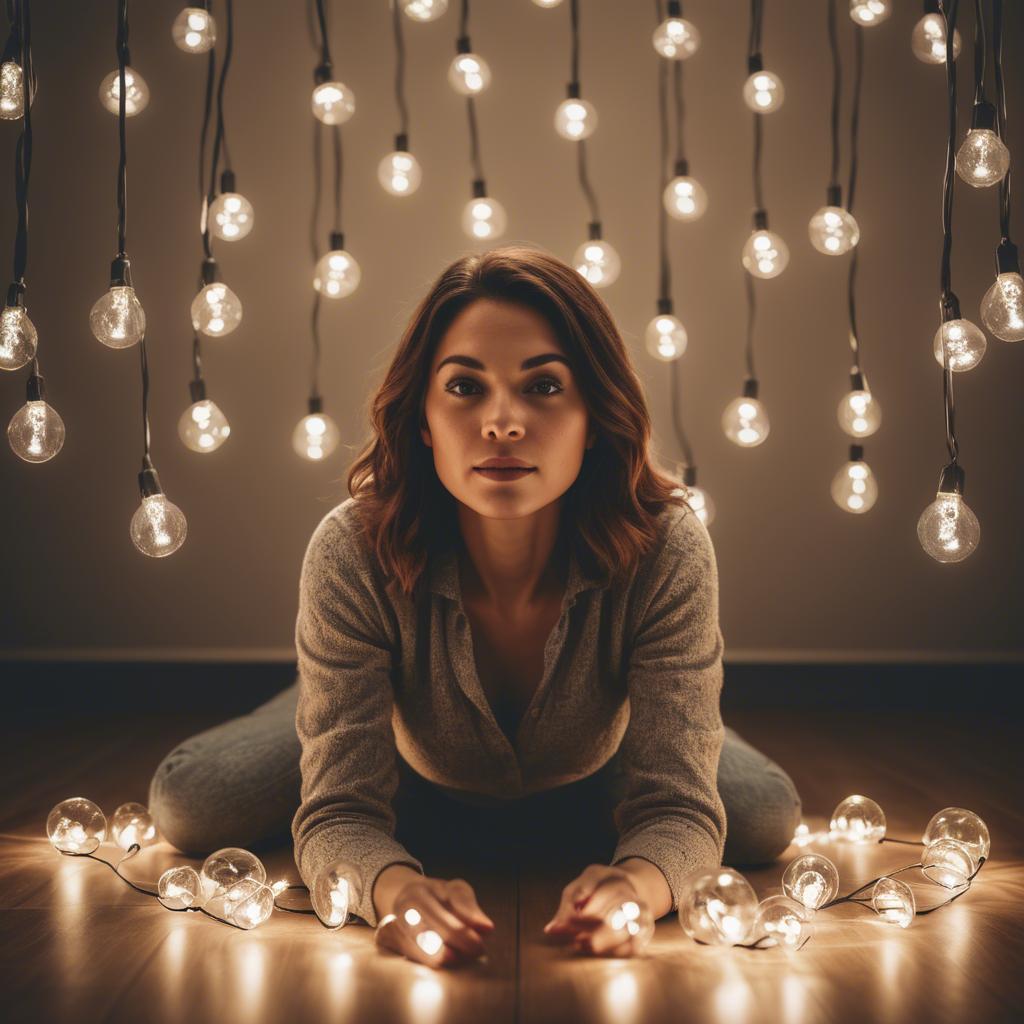 A stunning image of artistic shot of a woman surrounded by floating lights.