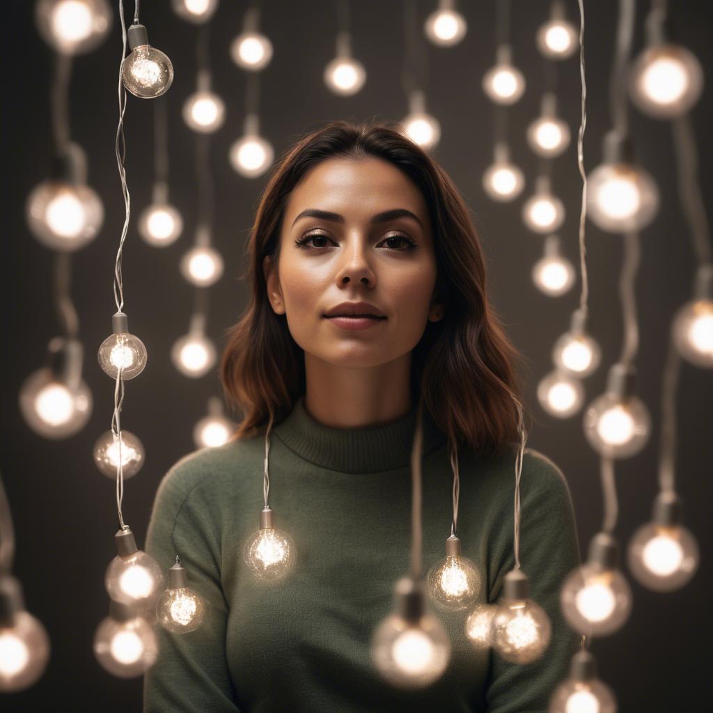 A stunning image of artistic shot of a woman surrounded by floating lights.