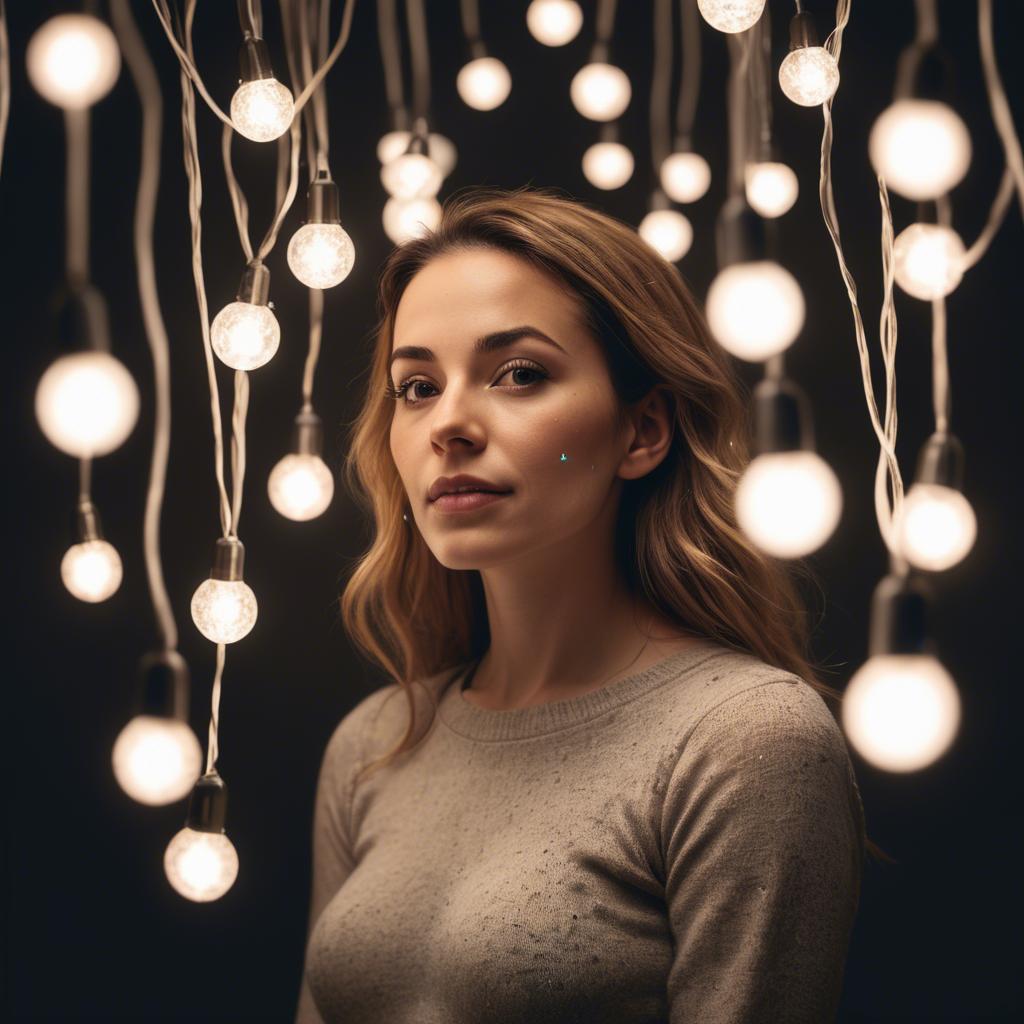 A stunning image of artistic shot of a woman surrounded by floating lights.