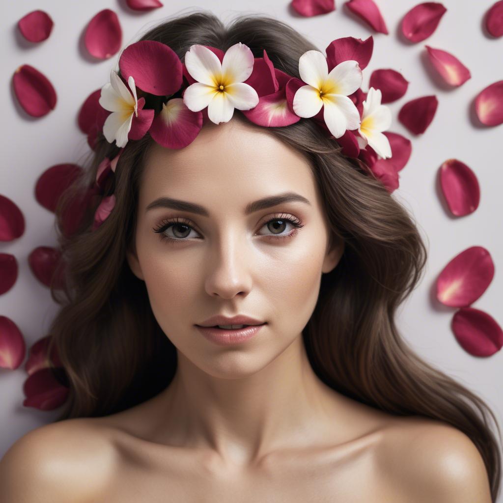 A stunning image of artistic shot of a woman with flower petals in her hair.
