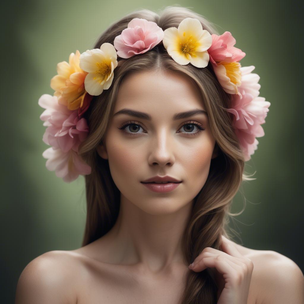 A stunning image of artistic shot of a woman with flower petals in her hair.