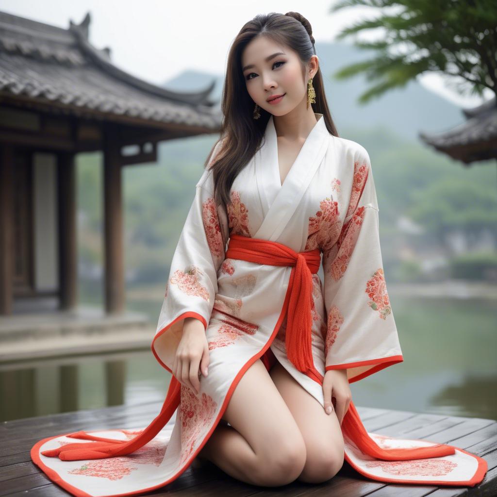 A stunning image of asian beauty, playful and alluring in traditional robe.