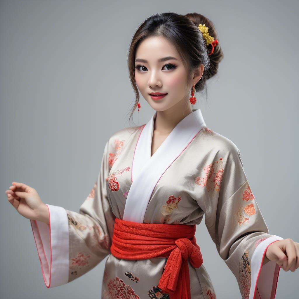 A stunning image of asian beauty, playful and alluring in traditional robe.