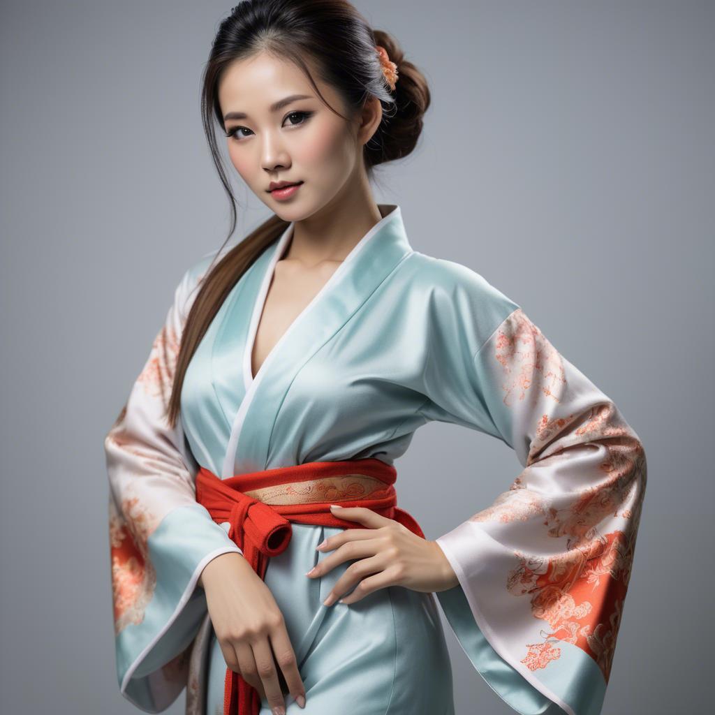 A stunning image of asian beauty, woman in traditional robe, intimate pose.