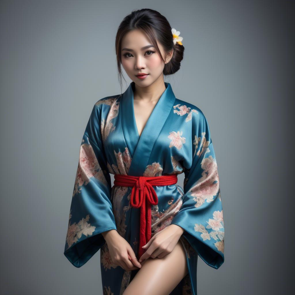 A stunning image of asian beauty, woman in traditional robe, intimate pose.