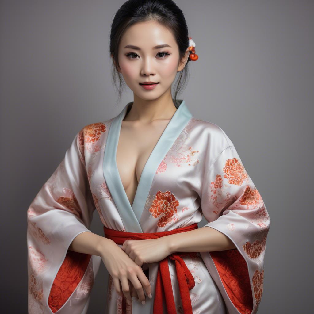 A stunning image of asian beauty, woman in traditional robe, intimate pose.