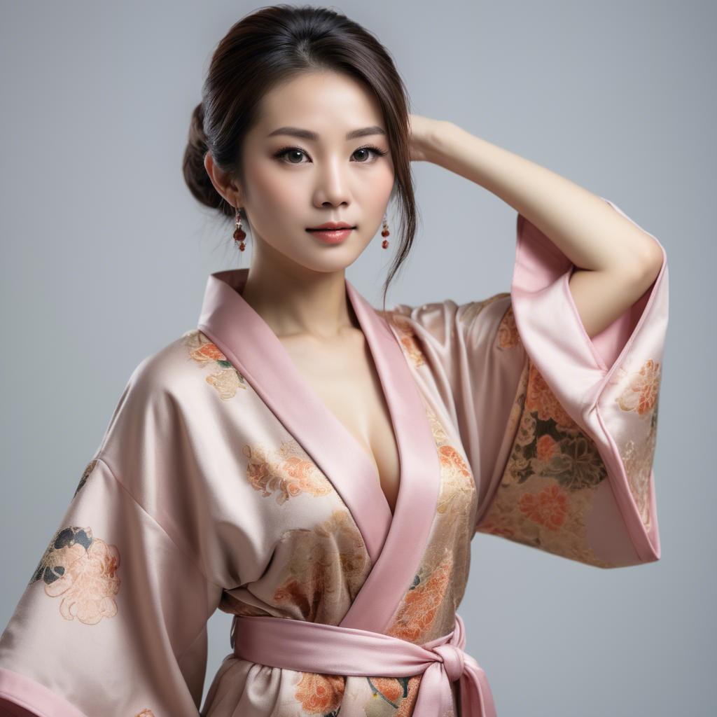 A stunning image of asian beauty, woman in traditional robe, intimate pose.
