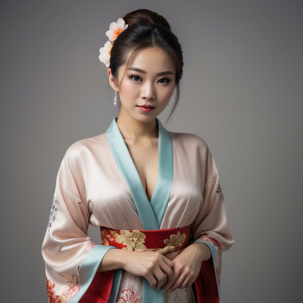 A stunning image of asian beauty, woman in traditional robe, intimate pose.