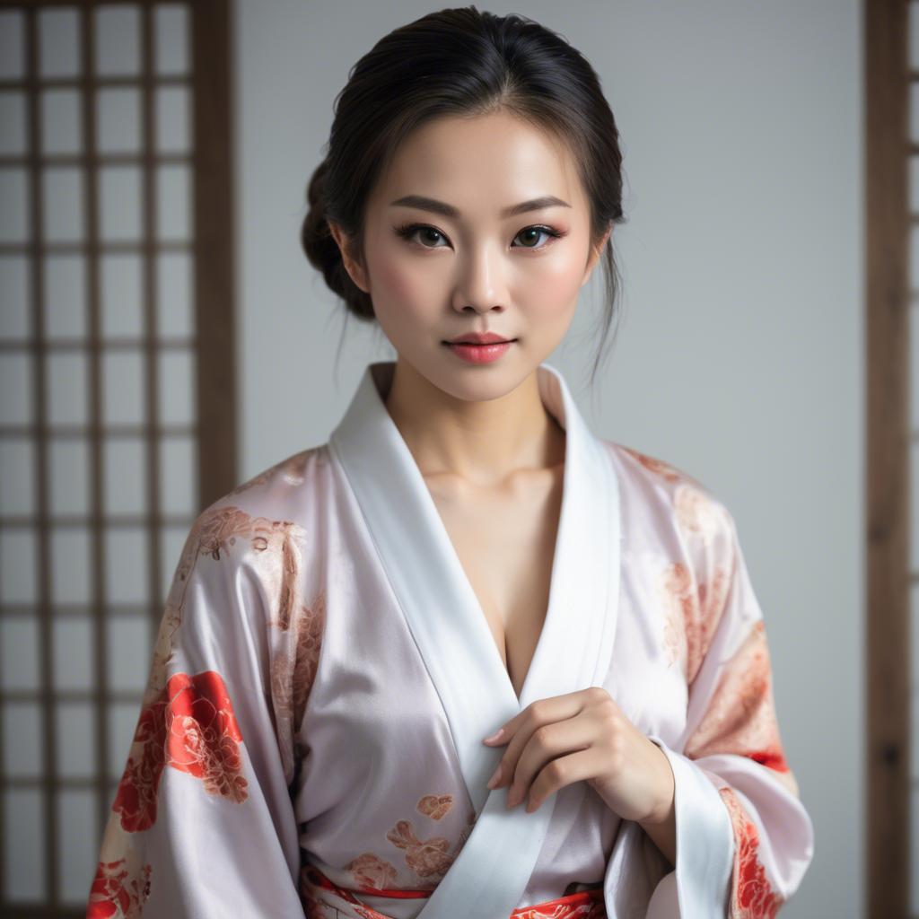 A stunning image of asian beauty, woman in traditional robe, intimate pose.