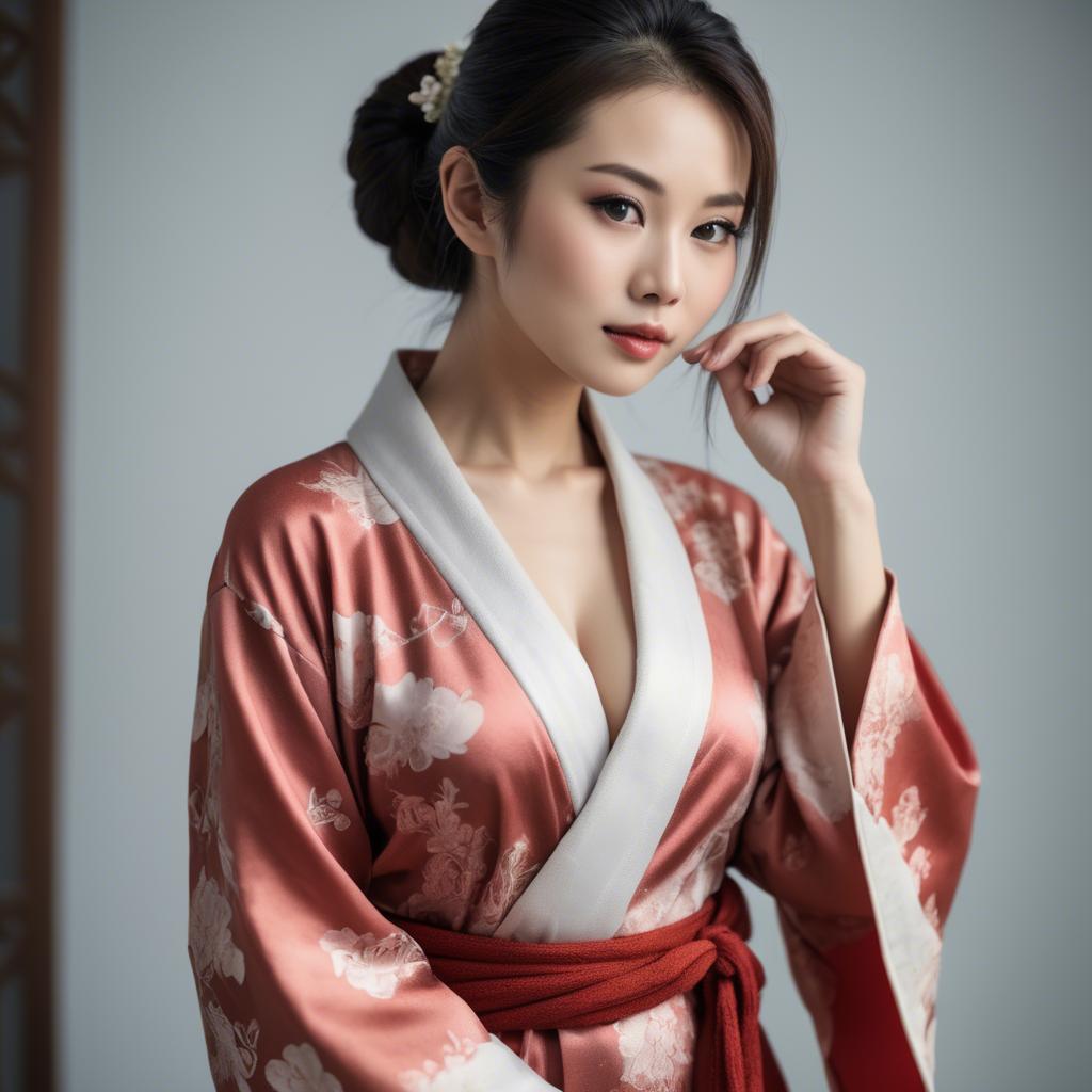 A stunning image of asian beauty, woman in traditional robe, intimate pose.