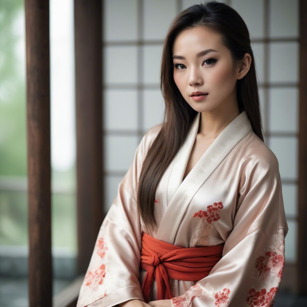 A stunning image of asian beauty, woman in traditional robe, intimate pose.