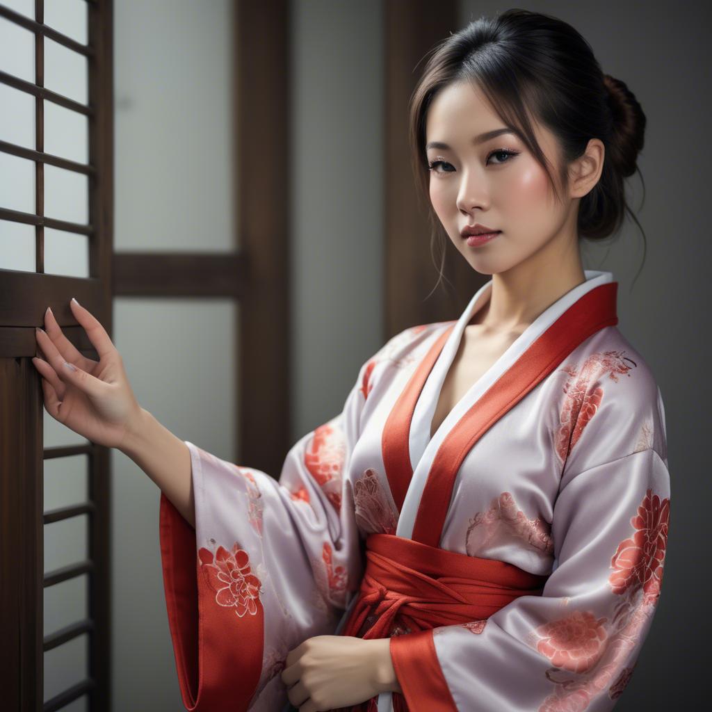 A stunning image of asian beauty, woman in traditional robe, intimate pose.