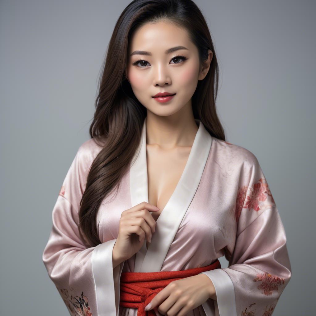 A stunning image of asian beauty, woman in traditional robe, intimate pose.