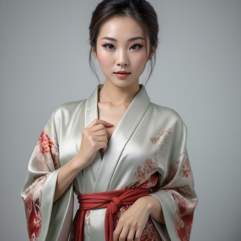 A stunning image of asian beauty, woman in traditional robe, intimate pose.