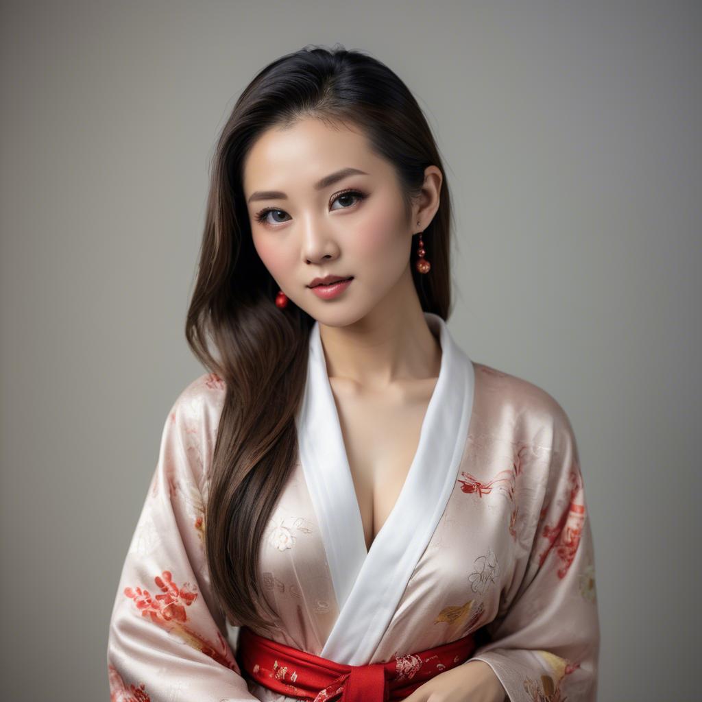 A stunning image of asian beauty, woman in traditional robe, intimate pose.