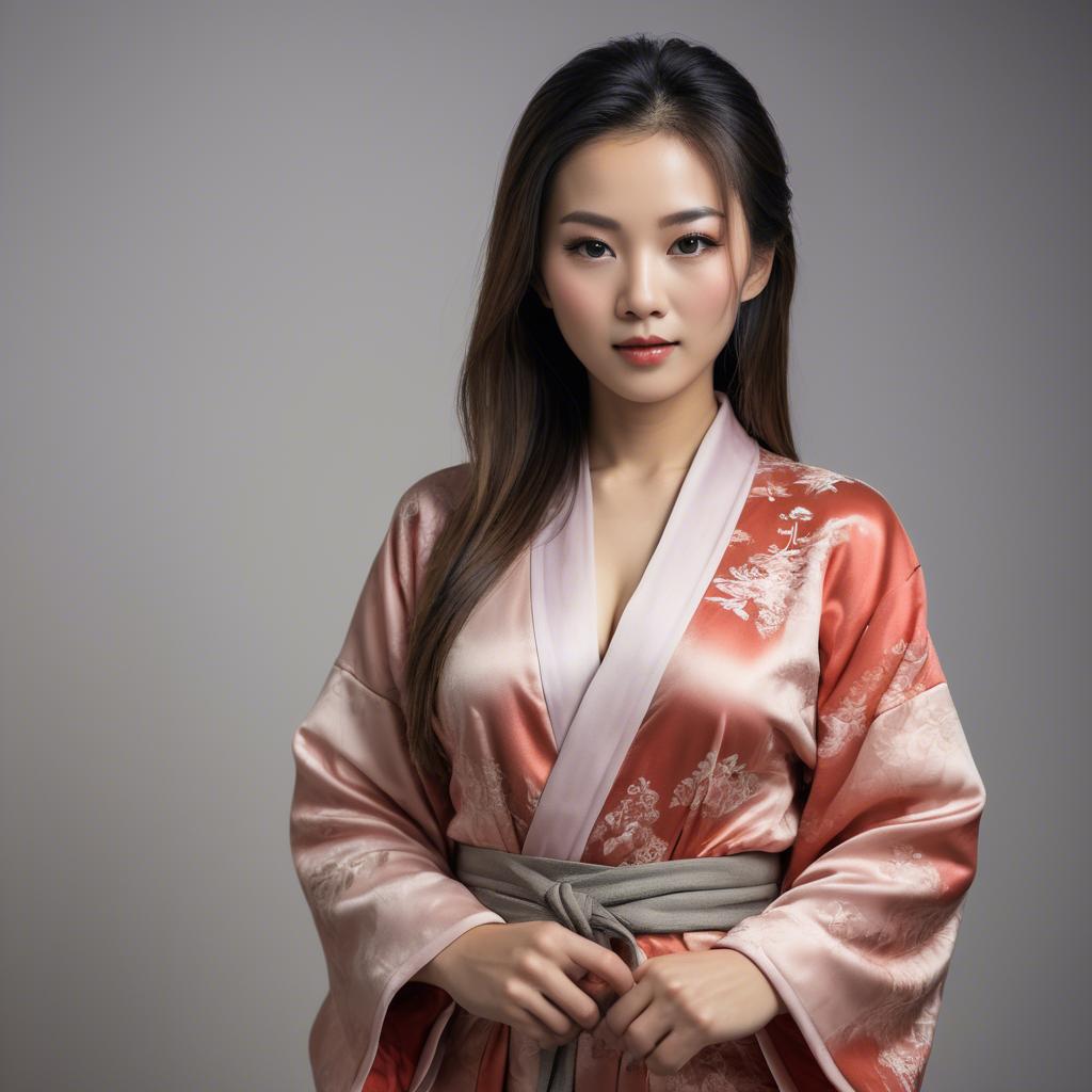 A stunning image of asian beauty, woman in traditional robe, intimate pose.