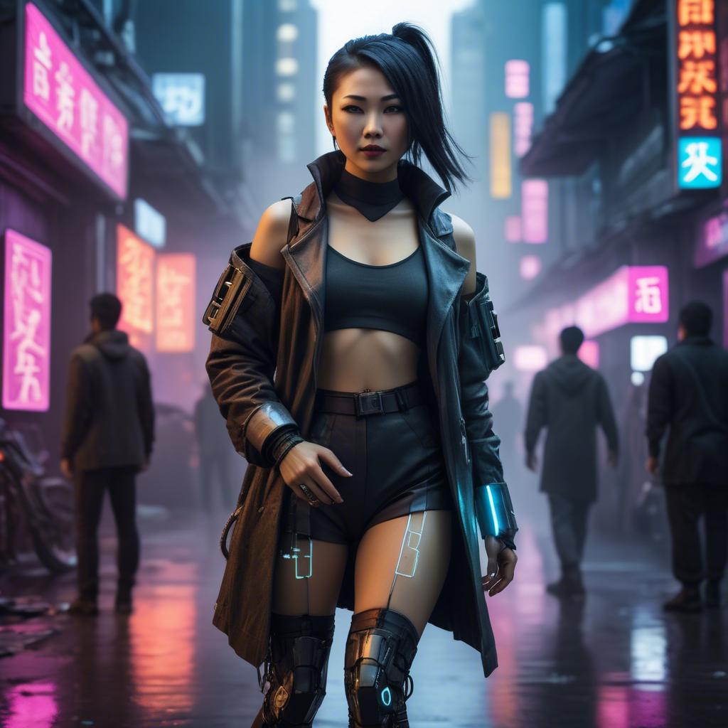 A stunning image of asian woman in a high-tech cyberpunk setting.