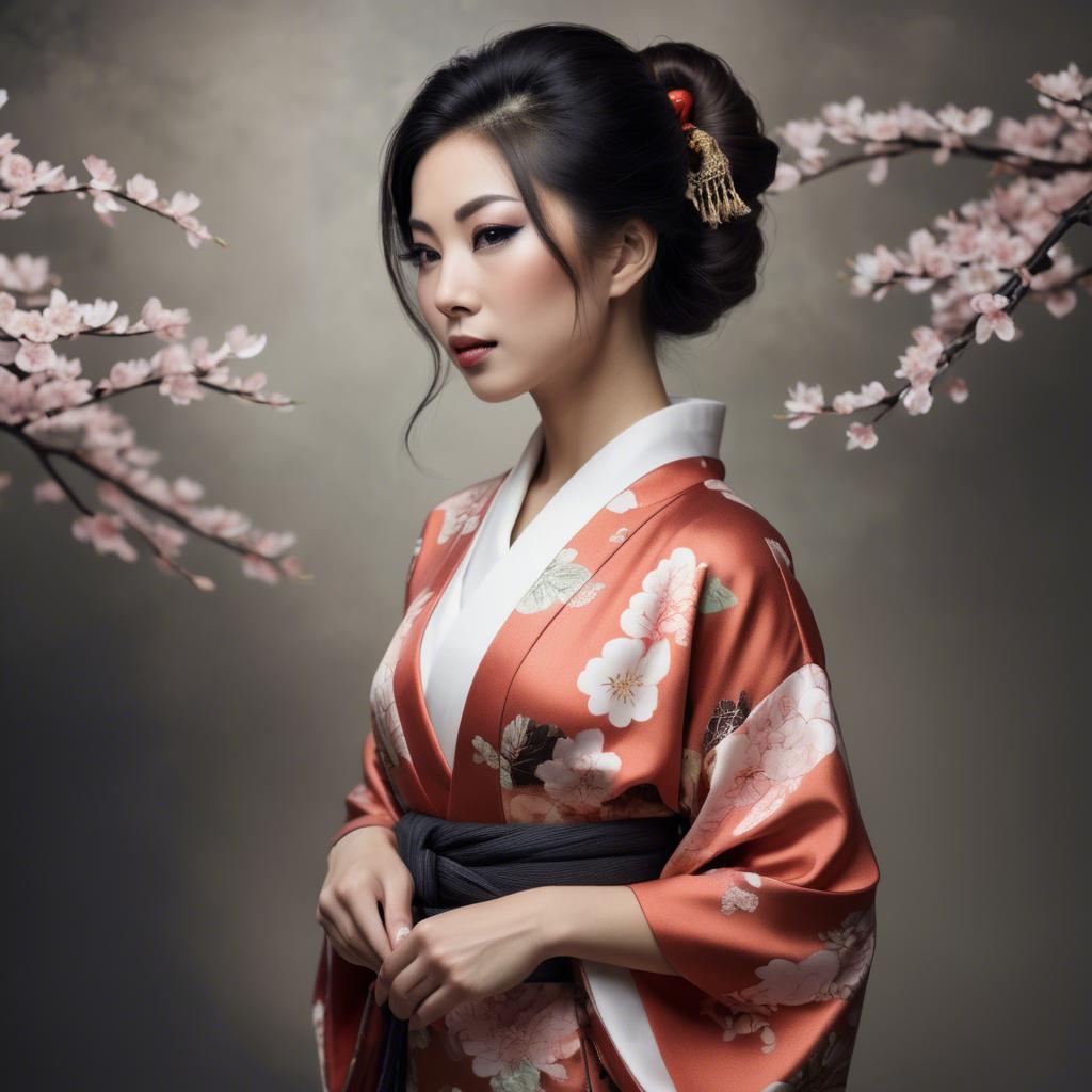 A stunning image of asian woman in kimono, elegant and sensual.