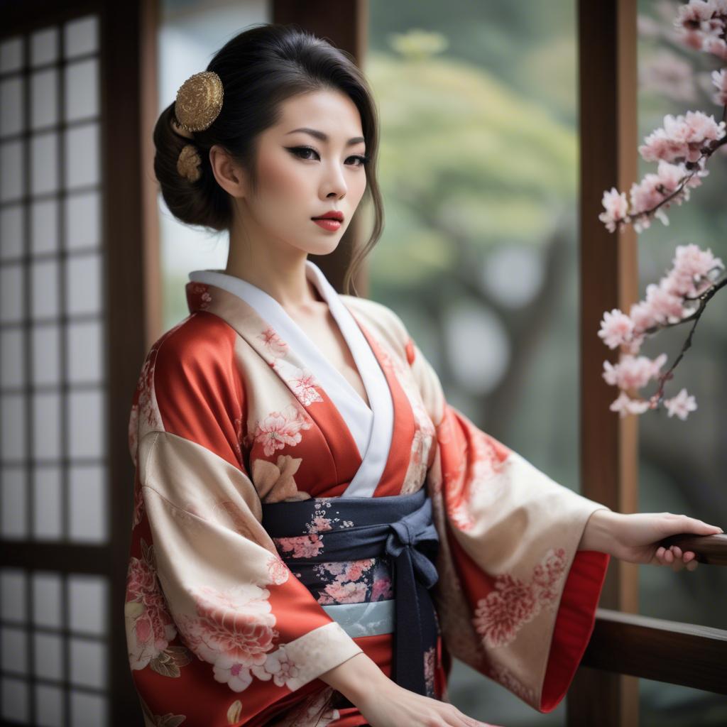 A stunning image of asian woman in kimono, elegant and sensual.