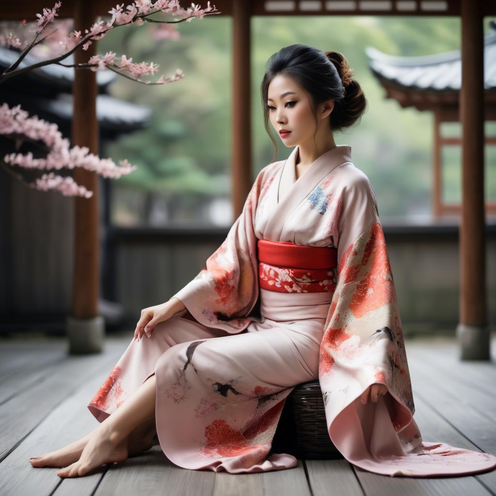 A stunning image of asian woman in kimono, elegant and sensual.