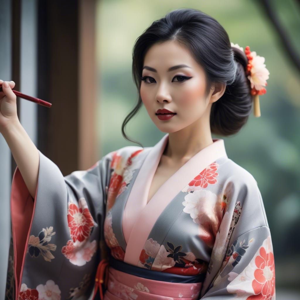 A stunning image of asian woman in kimono, elegant and sensual.
