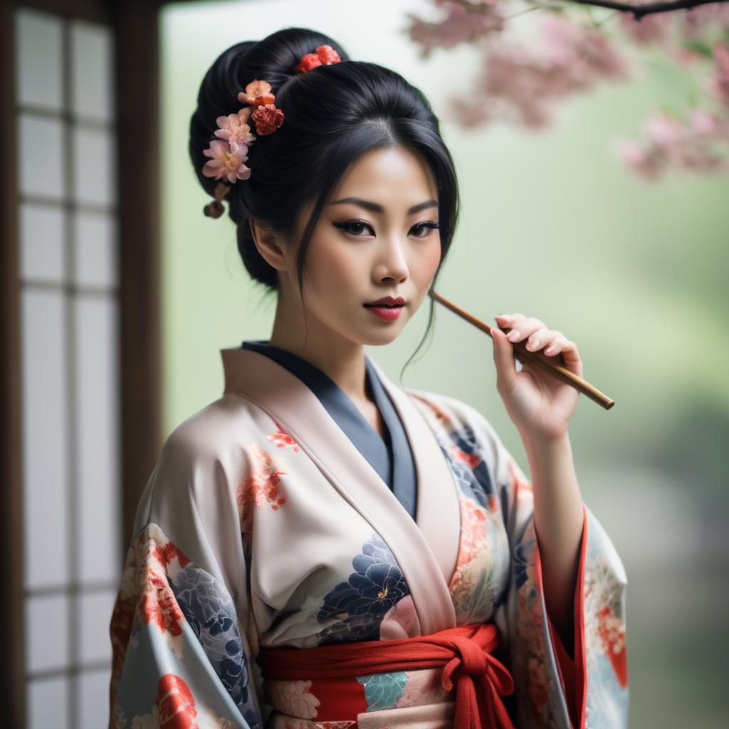 A stunning image of asian woman in kimono, elegant and sensual.