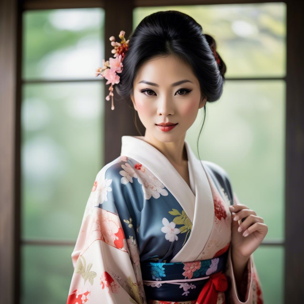 A stunning image of asian woman in kimono, elegant and sensual.