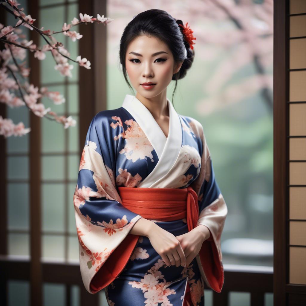 A stunning image of asian woman in kimono, elegant and sensual.