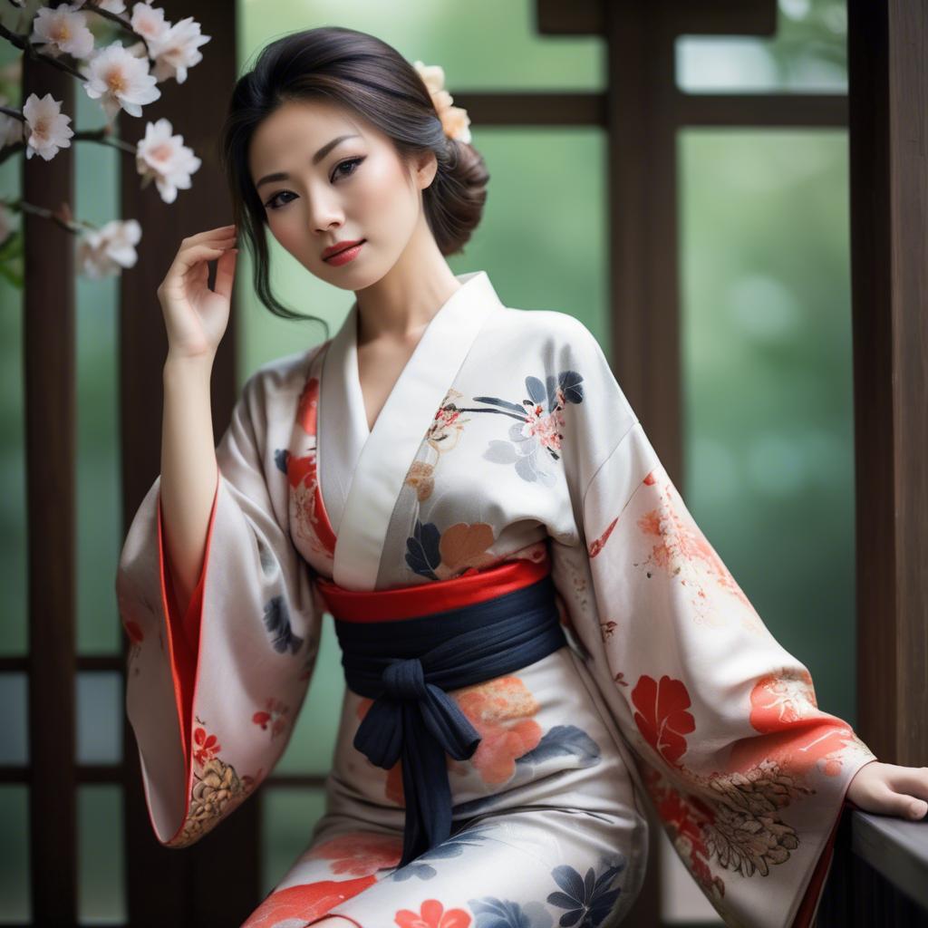 A stunning image of asian woman in kimono, elegant and sensual.